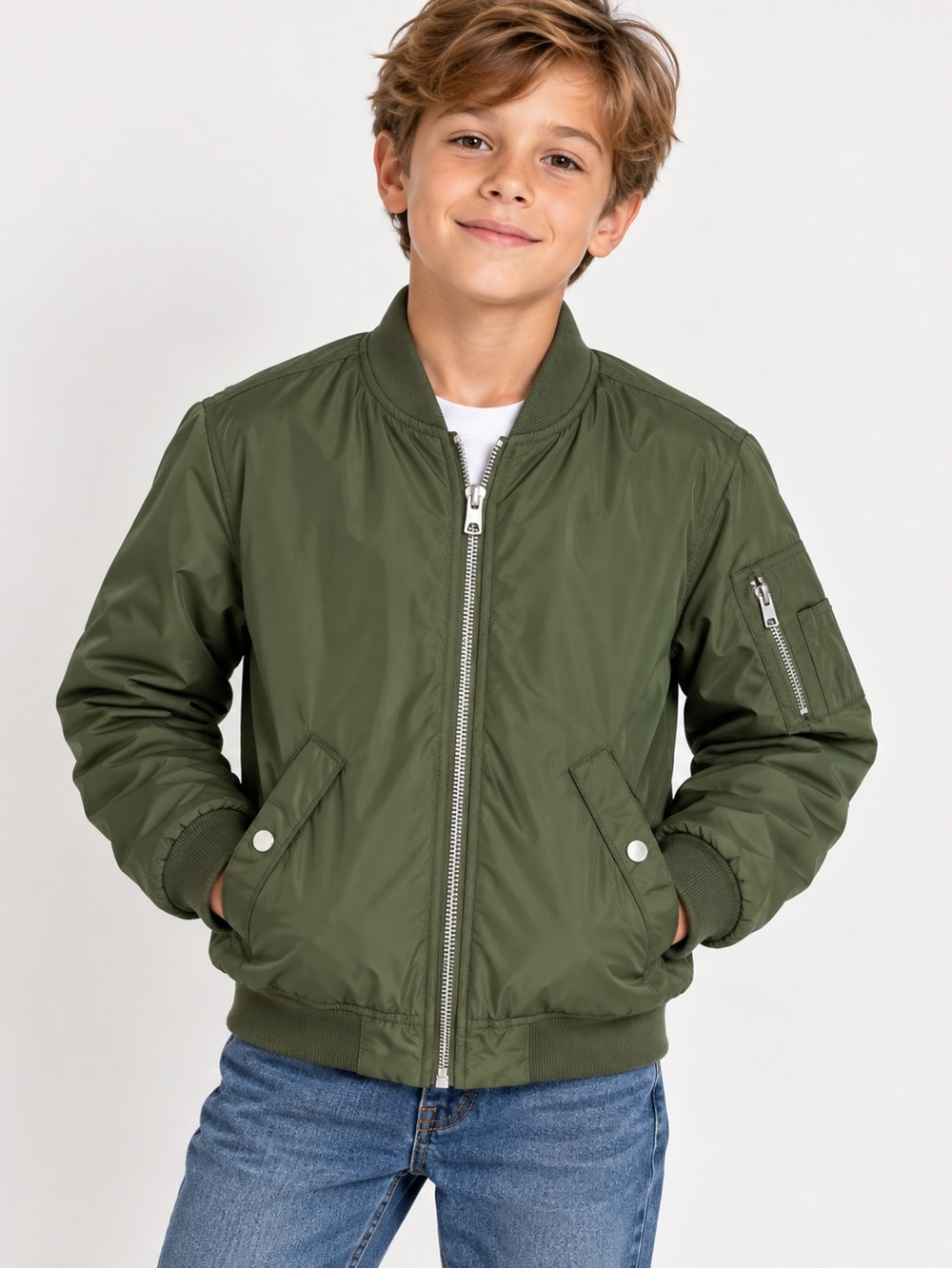 Zara Kids Olive Green Bomber Jacket Size 8–9